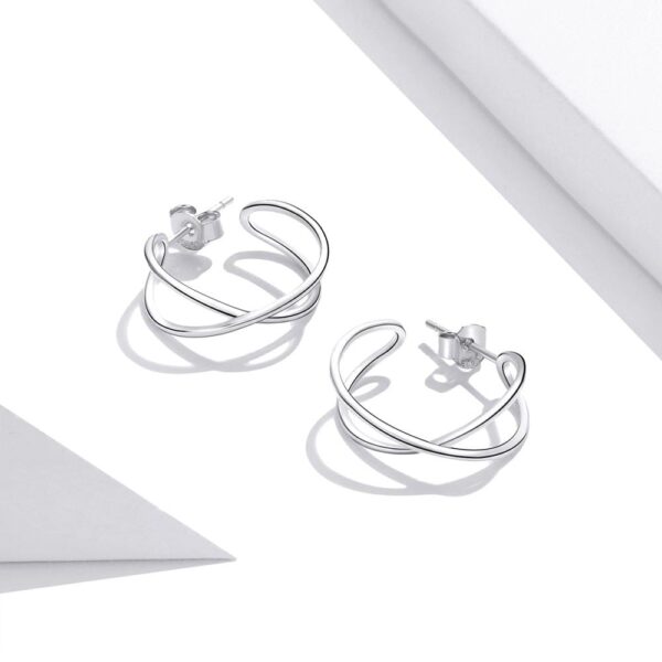 Solid 925 Sterling Silver Dramatic C-hoop Earrings - Image 2