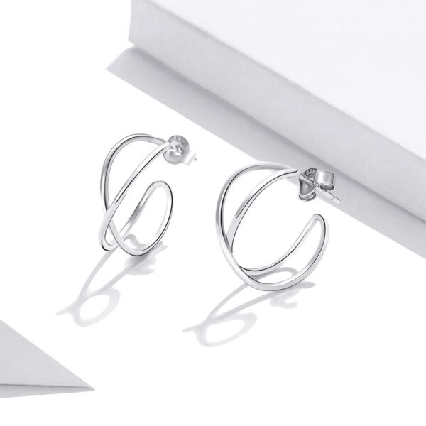 Solid 925 Sterling Silver Dramatic C-hoop Earrings - Image 3