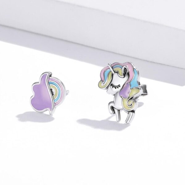 Solid 925 Sterling Silver Glitzy Pastel Unicorn Stud Earrings - Image 3