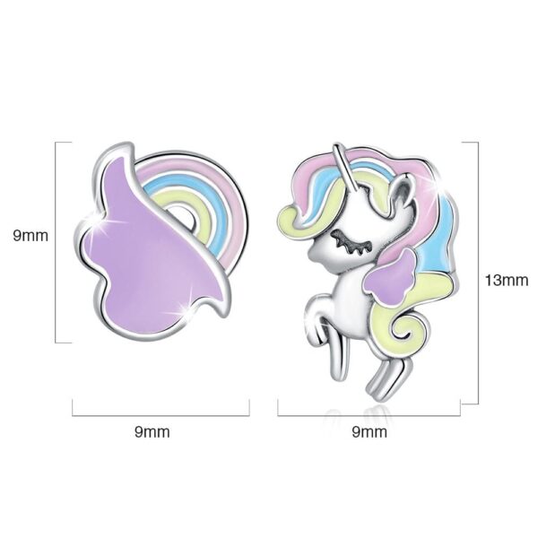 Solid 925 Sterling Silver Glitzy Pastel Unicorn Stud Earrings - Image 4