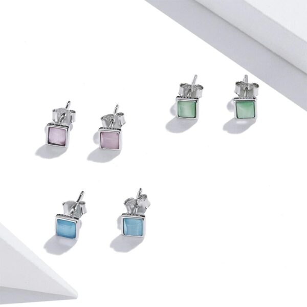 Solid 925 Sterling Silver Clarity in Baby Blue Stud Earrings - Image 2