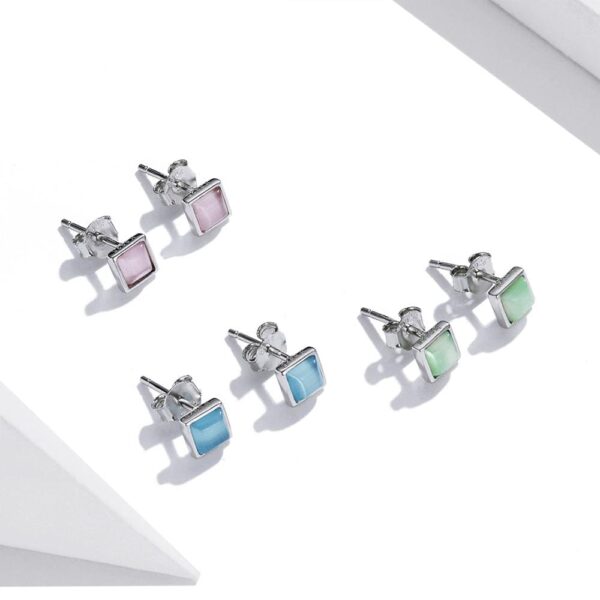 Solid 925 Sterling Silver Clarity in Baby Pink Stud Earrings - Image 3