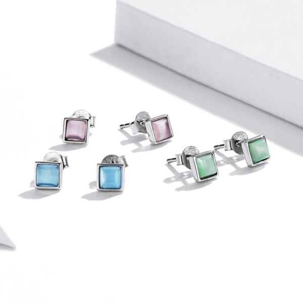 Solid 925 Sterling Silver Clarity in Baby Pink Stud Earrings - Image 4