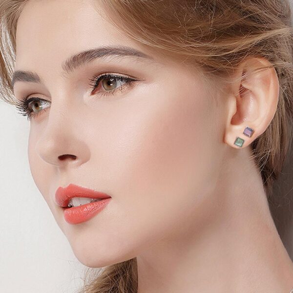 Solid 925 Sterling Silver Clarity in Baby Pink Stud Earrings - Image 5
