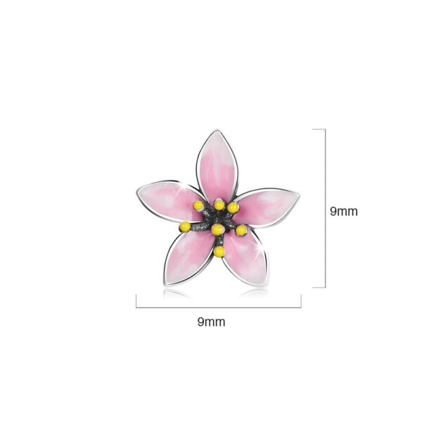 Solid 925 Sterling Silver Pink Floral Stud Earrings - Image 4