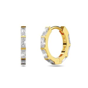 Solid 925 Sterling Silver Clove Zircon Huggie Earrings Gold
