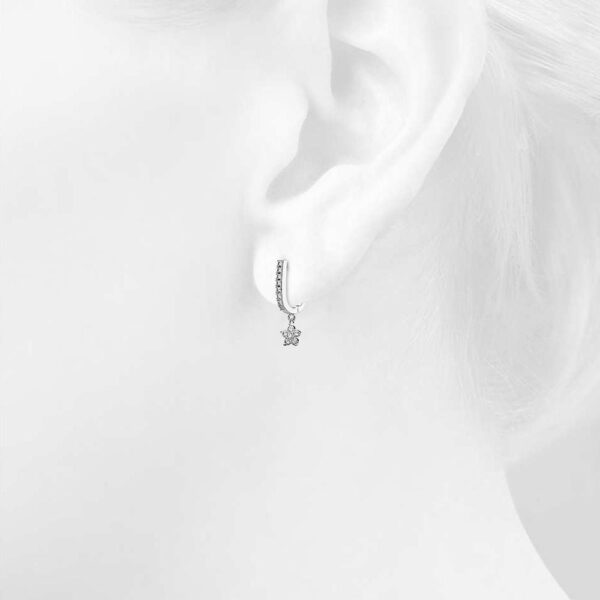 Solid 925 Sterling Silver Floret Zircon Huggie Earrings Silver - Image 4