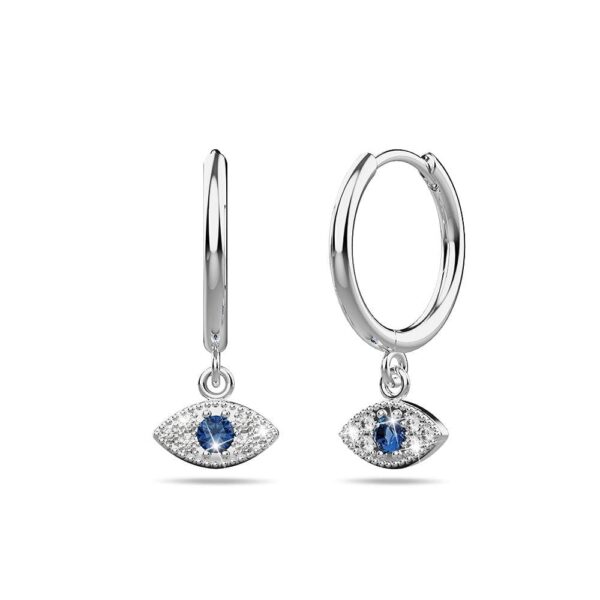 Solid 925 Sterling Silver Zircon Evil Eye Huggie Earrings Silver