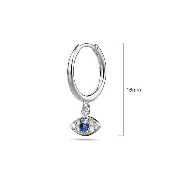 Solid 925 Sterling Silver Zircon Evil Eye Huggie Earrings Silver - Image 3