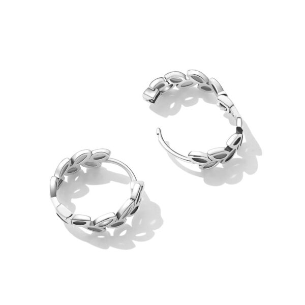 Solid 925 Signature Silver Olive Leaves Arc Earrings - Image 3