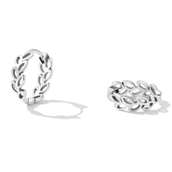 Solid 925 Signature Silver Olive Leaves Arc Earrings - Image 4