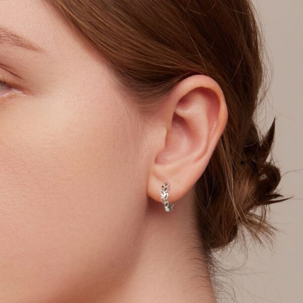 Solid 925 Signature Silver Olive Leaves Arc Earrings - Image 5