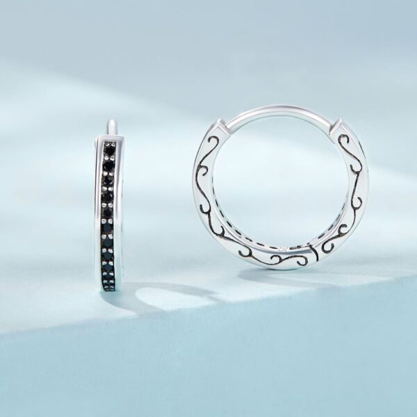 Solid 925 Signature Silver Black Dragon Tail Huggie Earrings - Image 2