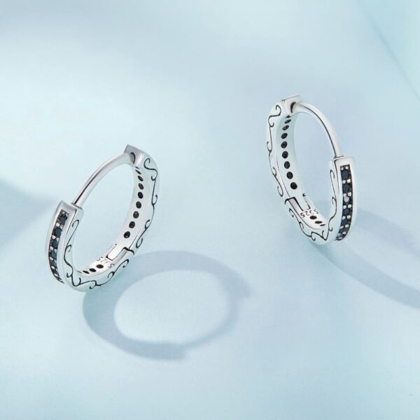 Solid 925 Signature Silver Black Dragon Tail Huggie Earrings - Image 3