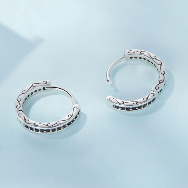 Solid 925 Signature Silver Black Dragon Tail Huggie Earrings - Image 4