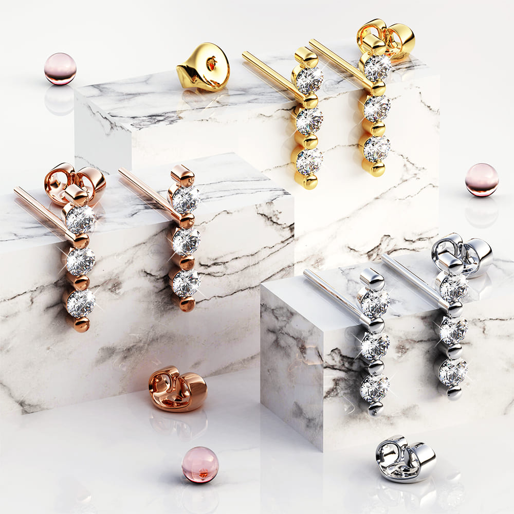 Triple Zircon Cluster Stud Earrings In Rose Gold - Image 5