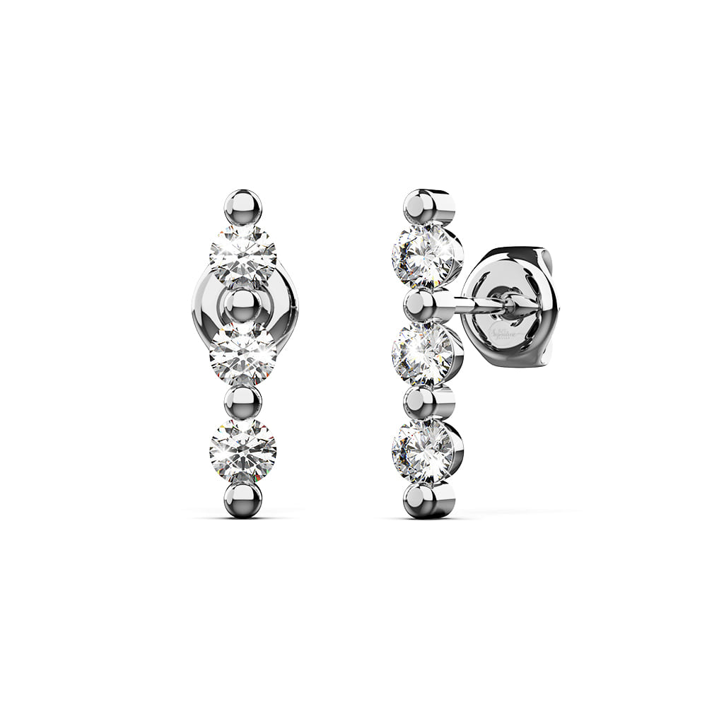 Triple Zircon Cluster Stud Earrings In White Gold