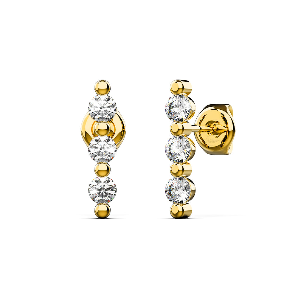 Triple Zircon Cluster Stud Earrings In Gold