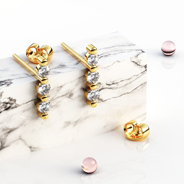 Triple Zircon Cluster Stud Earrings In Gold - Image 2