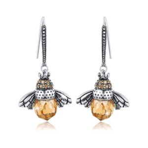 Solid 925 Sterling Silver Lady Bee Drop Earrings