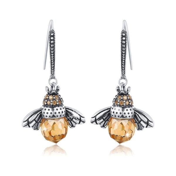 Solid 925 Sterling Silver Lady Bee Drop Earrings