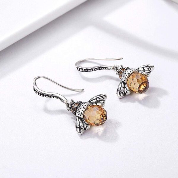 Solid 925 Sterling Silver Lady Bee Drop Earrings - Image 2