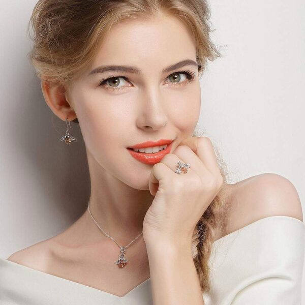 Solid 925 Sterling Silver Lady Bee Drop Earrings - Image 5