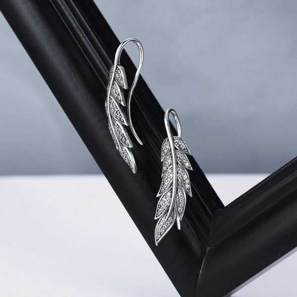 Solid 925 Sterling Silver Vintage Angel Feather Drop Earrings - Image 2