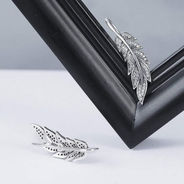 Solid 925 Sterling Silver Vintage Angel Feather Drop Earrings - Image 3