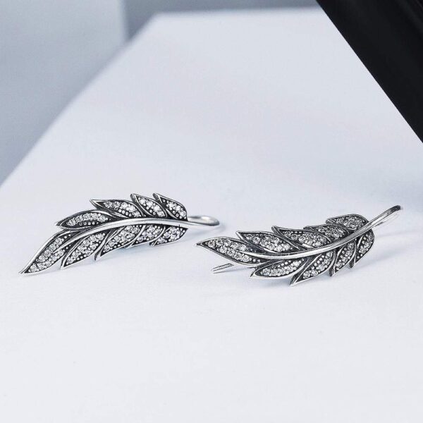 Solid 925 Sterling Silver Vintage Angel Feather Drop Earrings - Image 4