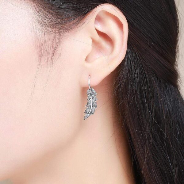 Solid 925 Sterling Silver Vintage Angel Feather Drop Earrings - Image 5