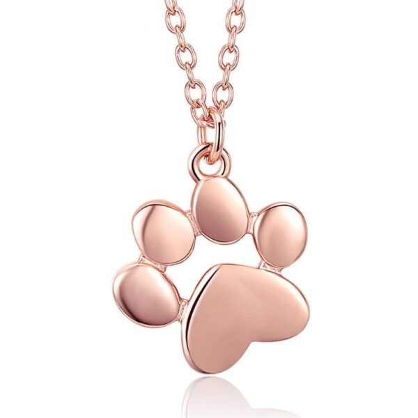 Solid 925 Sterling Silver Animal Pet Paw Print Necklace Rose Gold