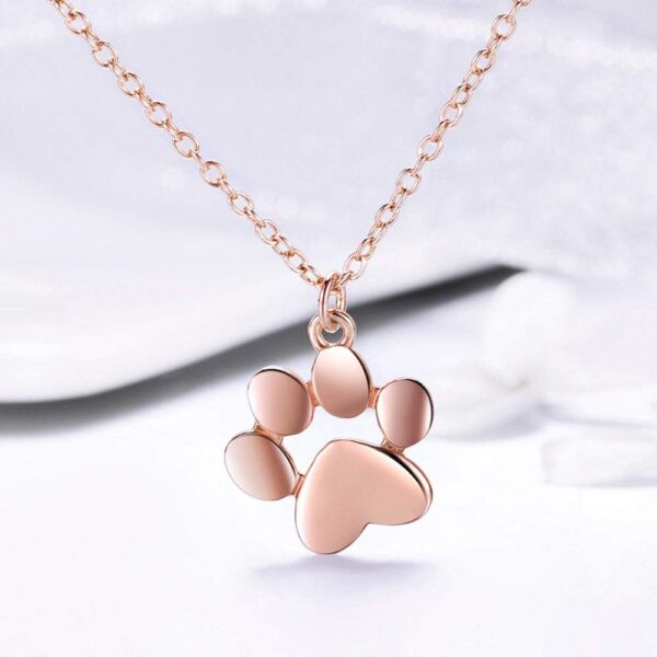Solid 925 Sterling Silver Animal Pet Paw Print Necklace Rose Gold - Image 3