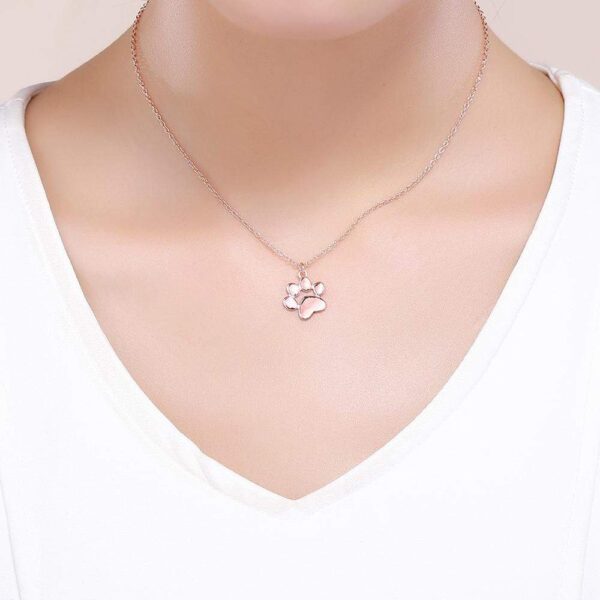 Solid 925 Sterling Silver Animal Pet Paw Print Necklace Rose Gold - Image 4