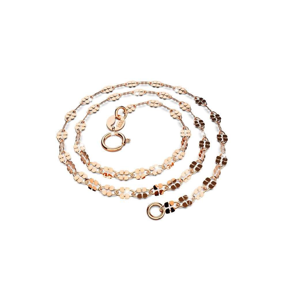Solid 925 Sterling Silver Fancy Clover Link Chain Necklace in Rose Gold Layered