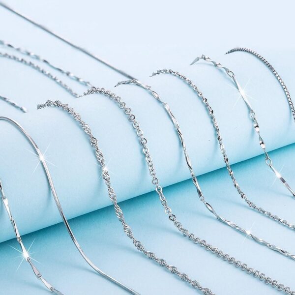 Solid 925 Sterling Silver Singapore Chain Necklace in White Gold Layered - Image 2