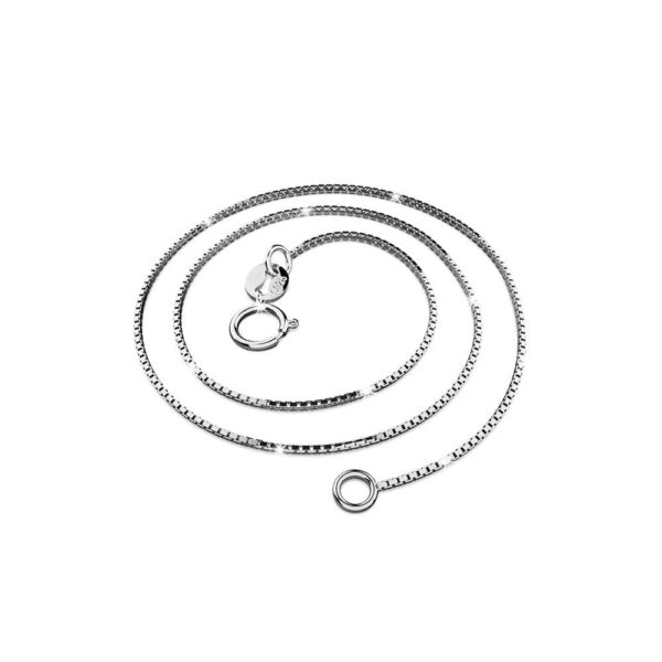 Solid 925 Sterling Silver Box Chain Necklace in White Gold Layered - Image 2