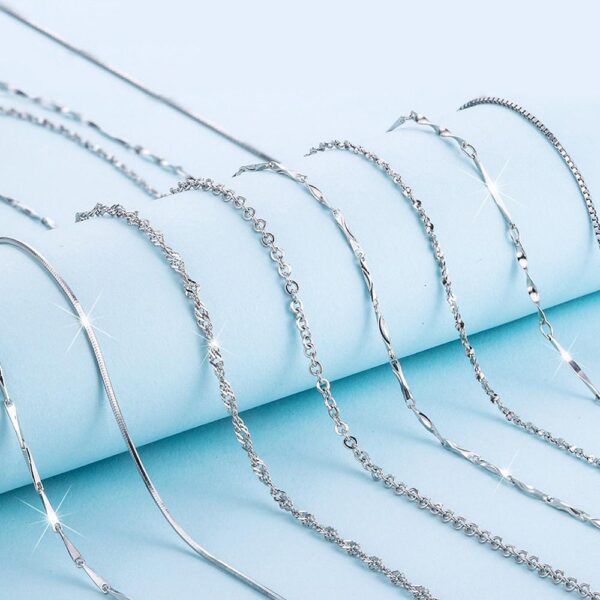Solid 925 Sterling Silver Box Chain Necklace in White Gold Layered - Image 3