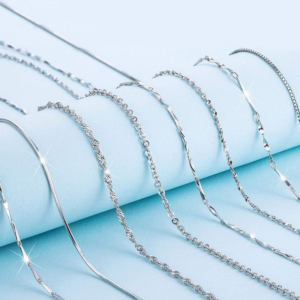 Solid 925 Sterling Silver Snake Chain Necklace in White Gold Layered - Image 2