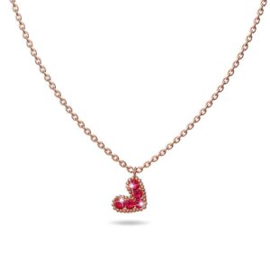Solid 925 Sterling Silver Bright Red Corundum Crystals Heart-Shaped Pendant Necklace