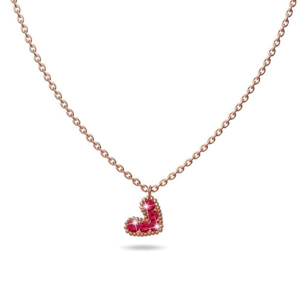 Solid 925 Sterling Silver Bright Red Corundum Crystals Heart-Shaped Pendant Necklace