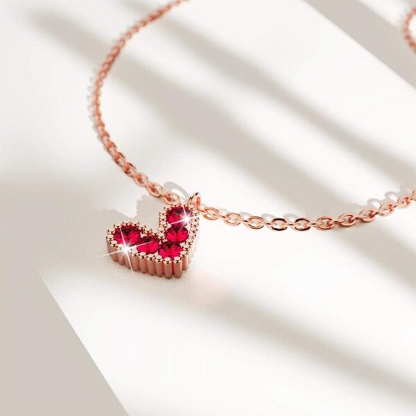 Solid 925 Sterling Silver Bright Red Corundum Crystals Heart-Shaped Pendant Necklace - Image 2