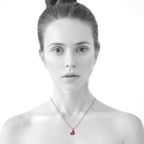 Solid 925 Sterling Silver Bright Red Corundum Crystals Heart-Shaped Pendant Necklace - Image 4