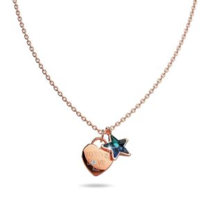 Solid 925 Sterling Silver Rose Gold Filled Heart-Shaped Pendant and Bermuda Blue Starred Necklace Embellished with Crystals from SWAROVSKI¬Ã†