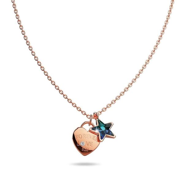 Solid 925 Sterling Silver Rose Gold Filled Heart-Shaped Pendant and Bermuda Blue Starred Necklace Embellished with Crystals from SWAROVSKI¬Ã†