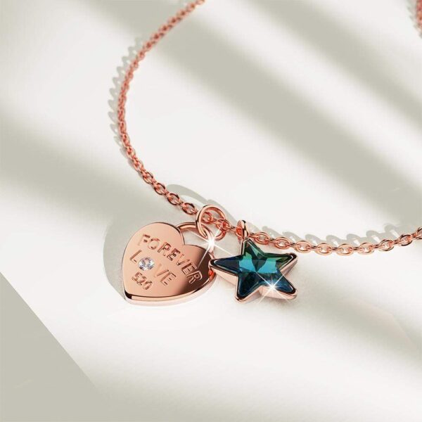 Solid 925 Sterling Silver Rose Gold Filled Heart-Shaped Pendant and Bermuda Blue Starred Necklace Embellished with Crystals from SWAROVSKI¬Ã† - Image 2