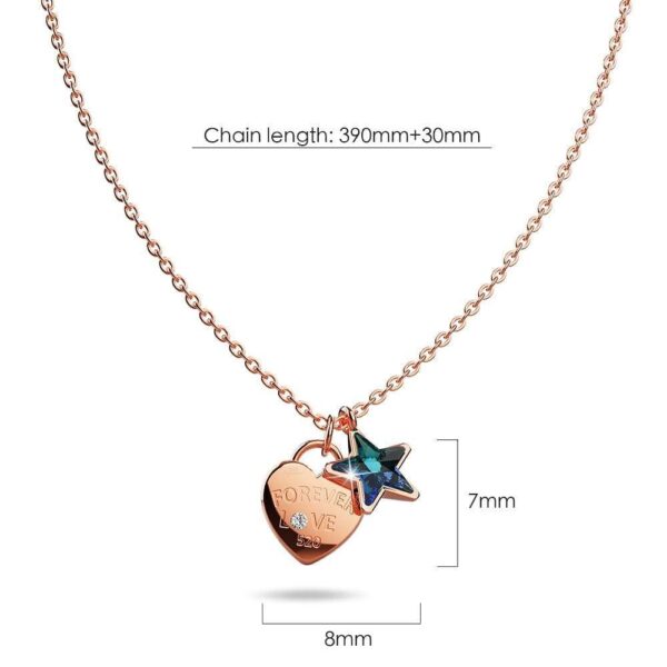 Solid 925 Sterling Silver Rose Gold Filled Heart-Shaped Pendant and Bermuda Blue Starred Necklace Embellished with Crystals from SWAROVSKI¬Ã† - Image 4