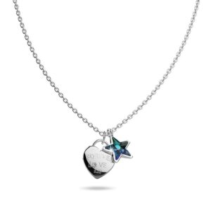 Solid 925 Sterling Silver Heart-Shaped Pendant and Bermuda Blue Necklace Embellished with Crystals from SWAROVSKI¬Ã†