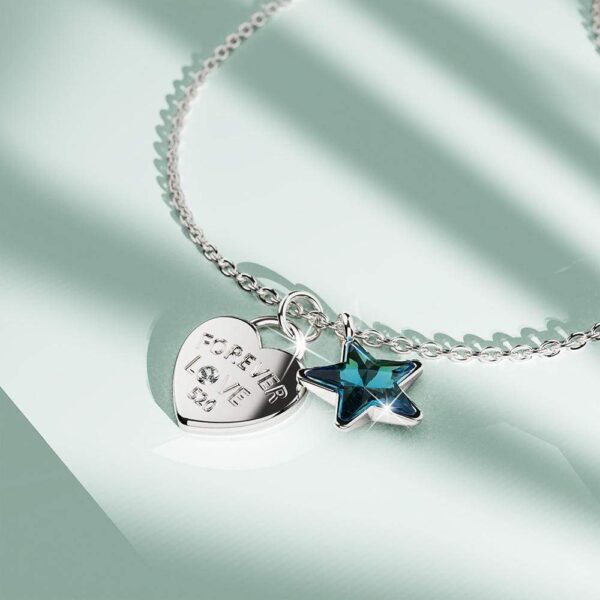 Solid 925 Sterling Silver Heart-Shaped Pendant and Bermuda Blue Necklace Embellished with Crystals from SWAROVSKI¬Ã† - Image 2