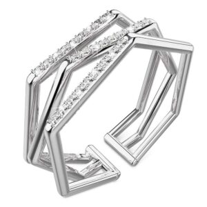 Solid 925 Sterling Silver Clara Geometric Angular Adjustable Stacking Ring